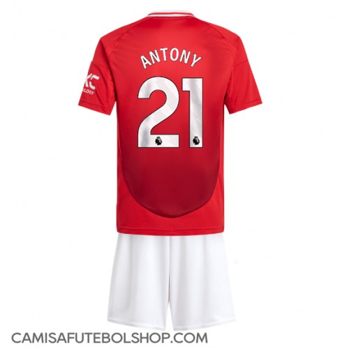 Camisa de time de futebol Manchester United Antony #21 Replicas 1º Equipamento Infantil 2024-25 Manga Curta (+ Calças curtas)